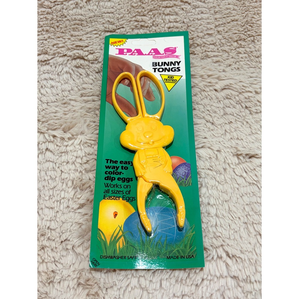 Vintage 1991 PAAS Yellow Bunny Tongs Easter Egg Dipper 90s Kidcore Kitsch NOS